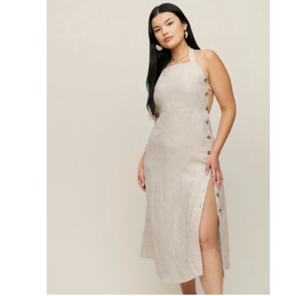 NWT Reformation size 12 Mar Linen Dress in oatmeal lightweight summer backless